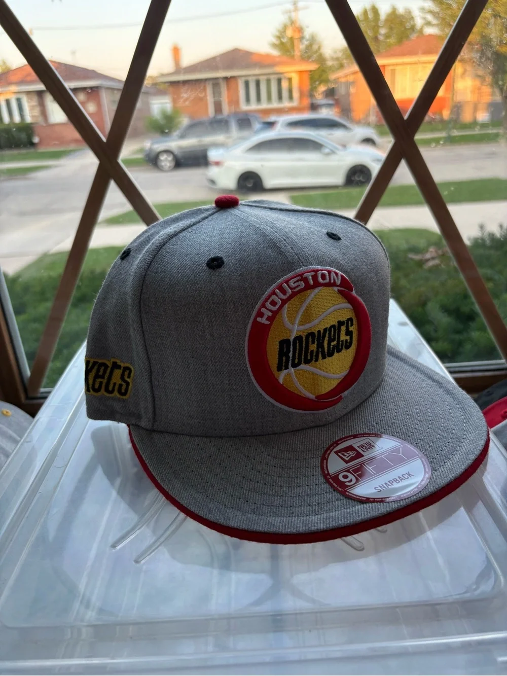 New Era Houston Rockets Gray Snapback Hat with Red and Yellow Accents
